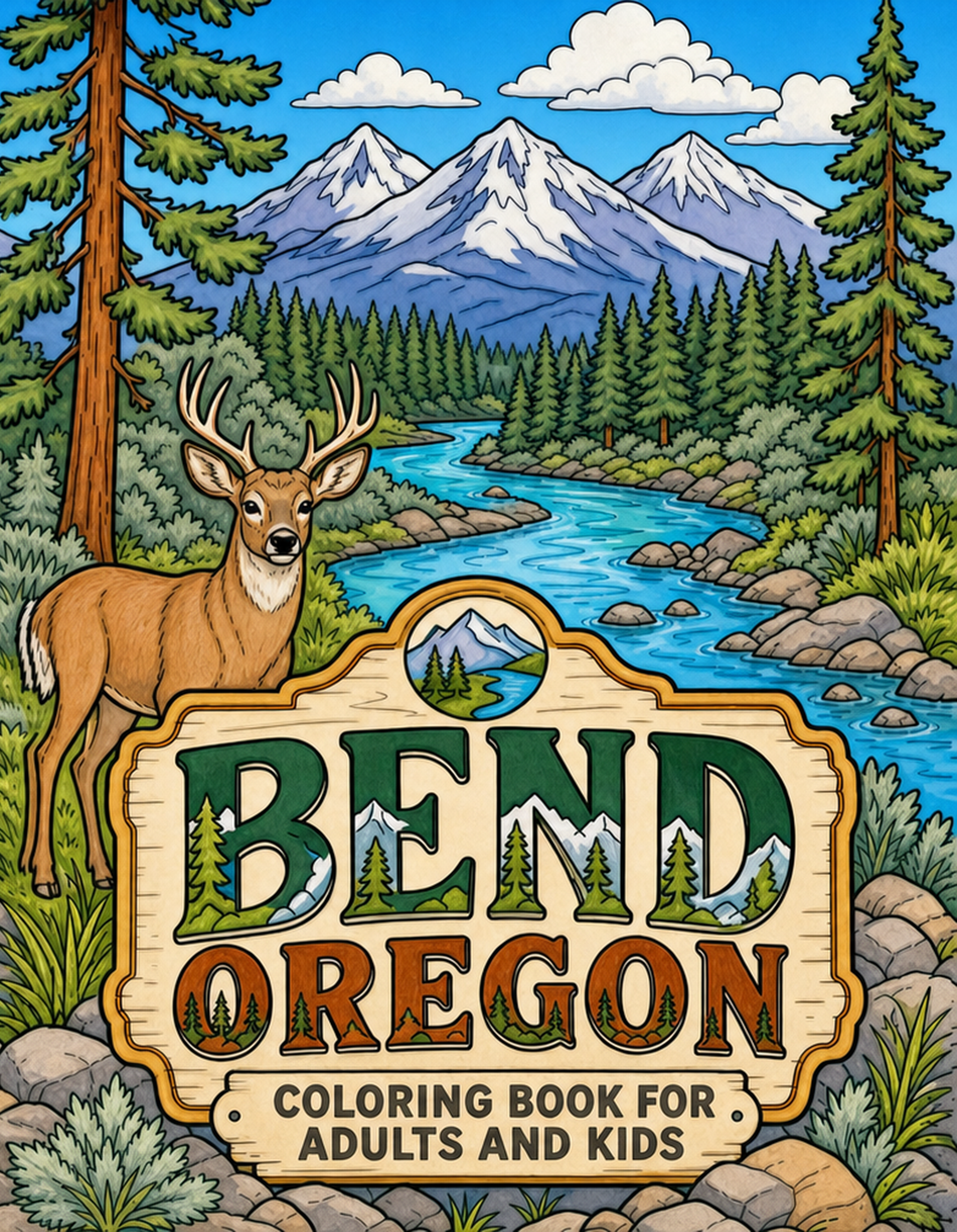 Bend Oregon Travel Coloring Book Cover