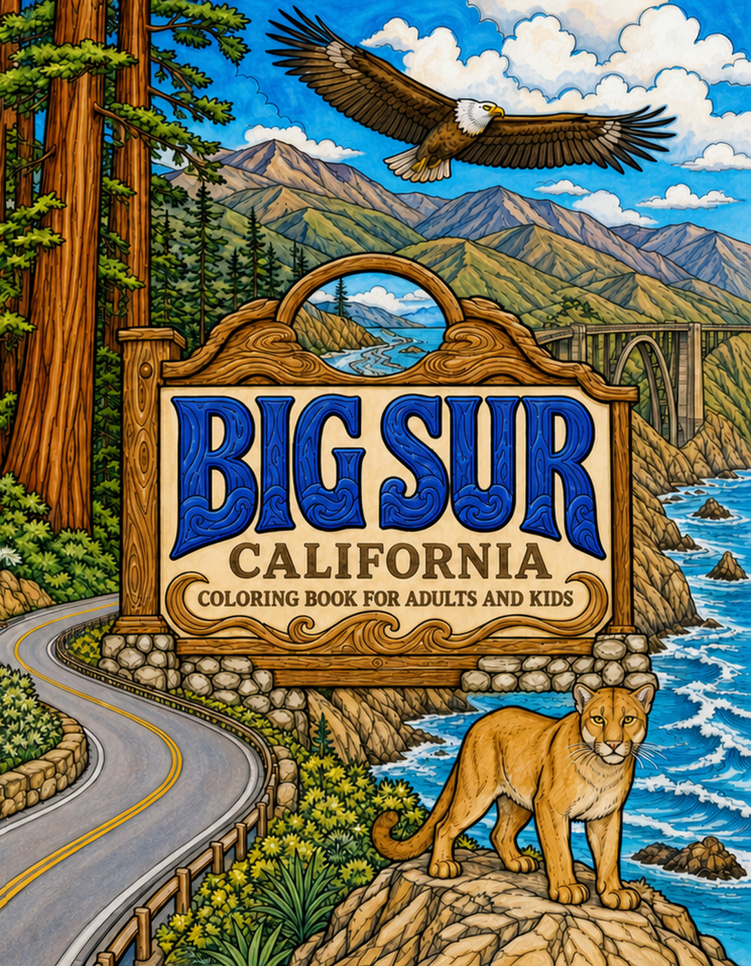 Big Sur California Travel Coloring Book Cover