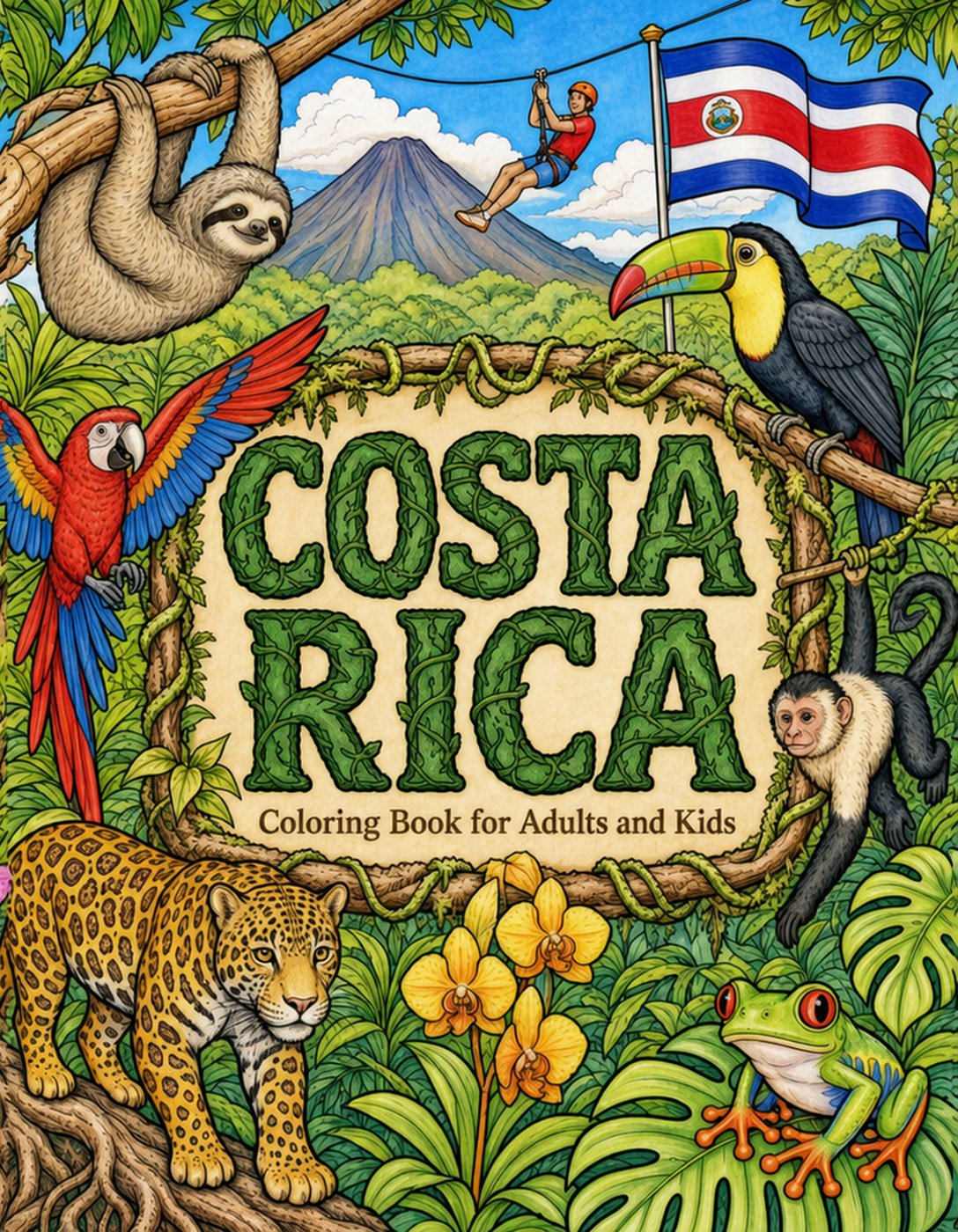 Costa Rica Travel Coloring Book Cover