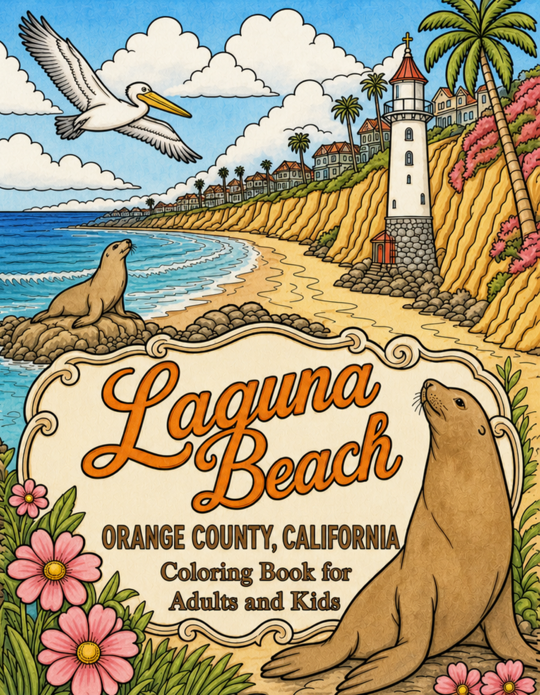 Laguna Beach California Travel Coloring Book Cover