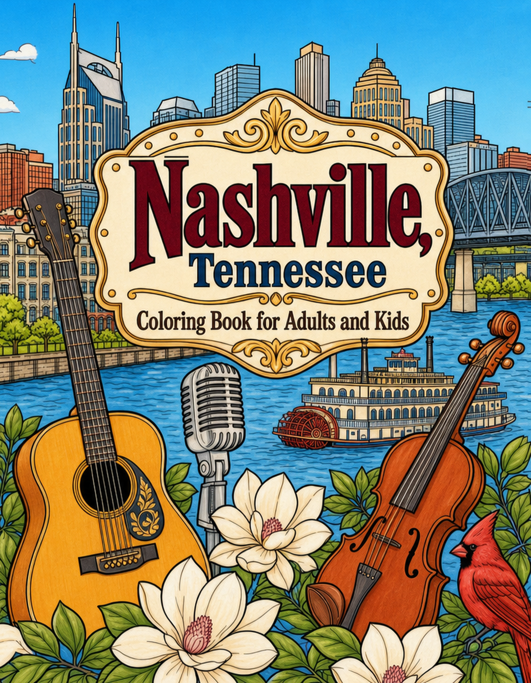 Nashville Tennessee Travel Coloring Book Cover