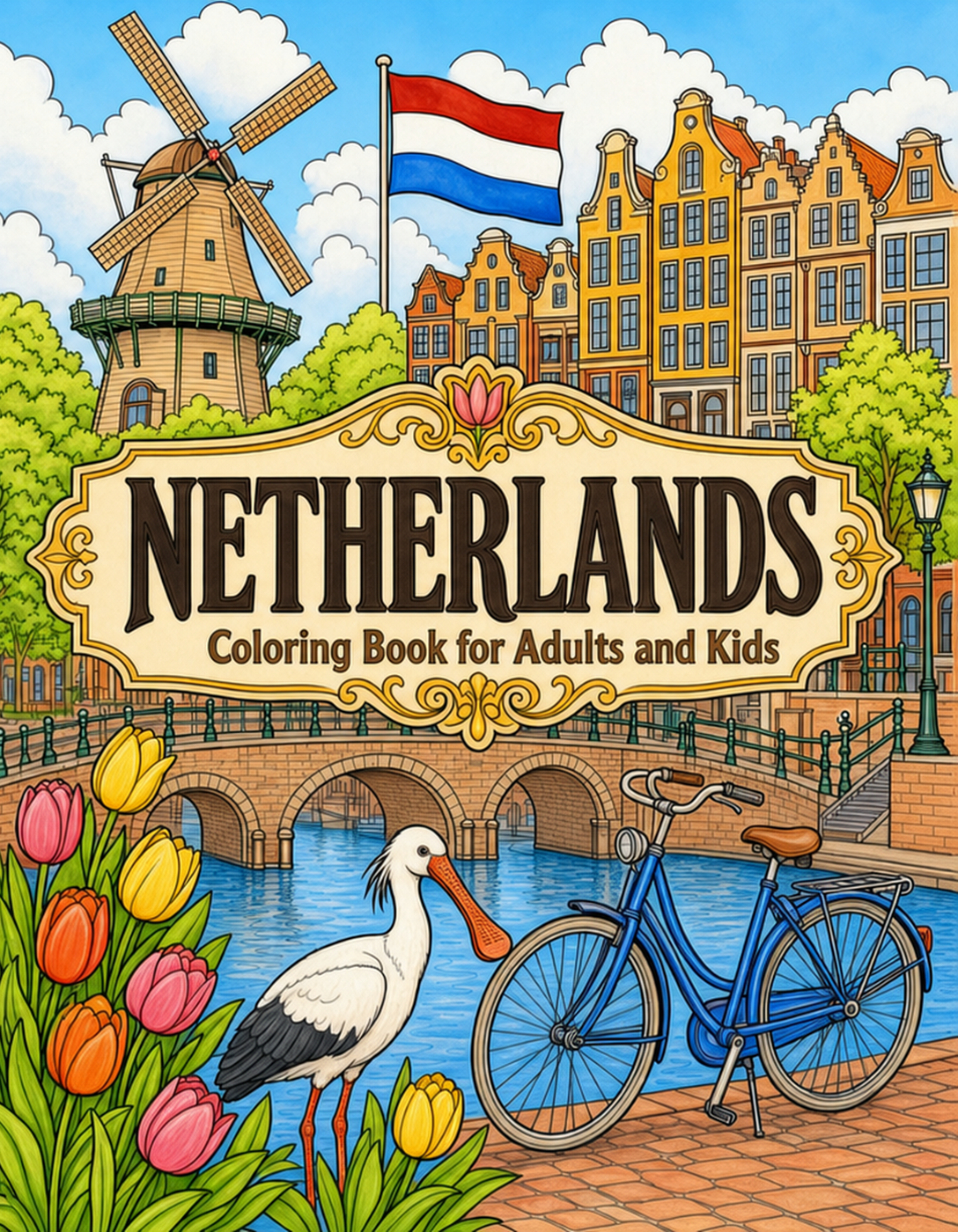Netherlands Travel Coloring Book Cover