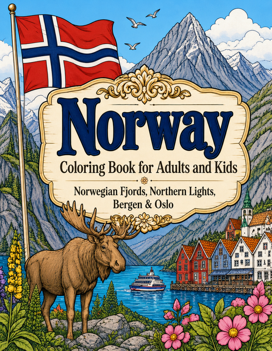 Norway Travel Coloring Book Cover