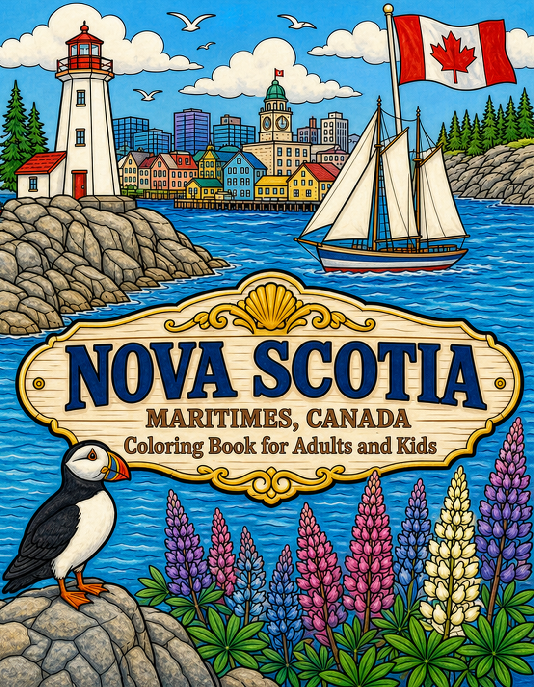 Nova Scotia Canada Travel Coloring Book Cover