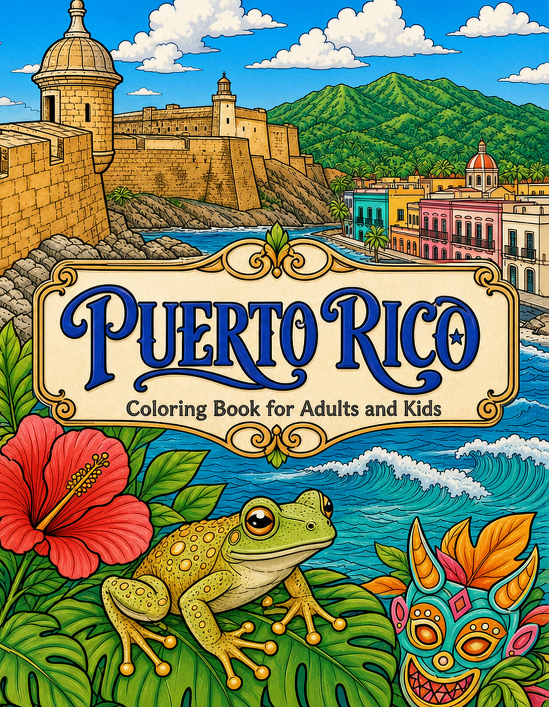 Puerto Rico Travel Coloring Book Cover