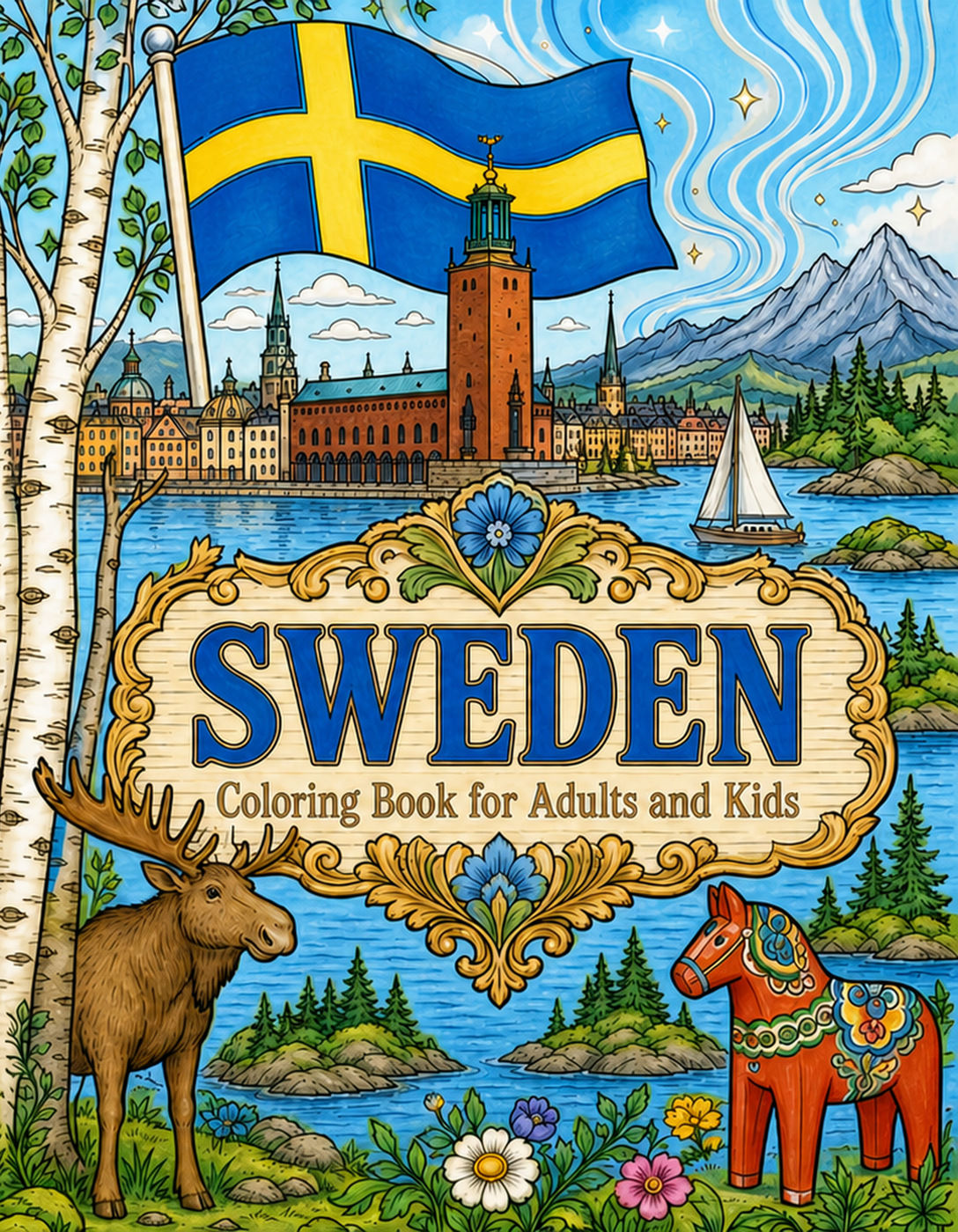 Sweden Travel Coloring Book Cover