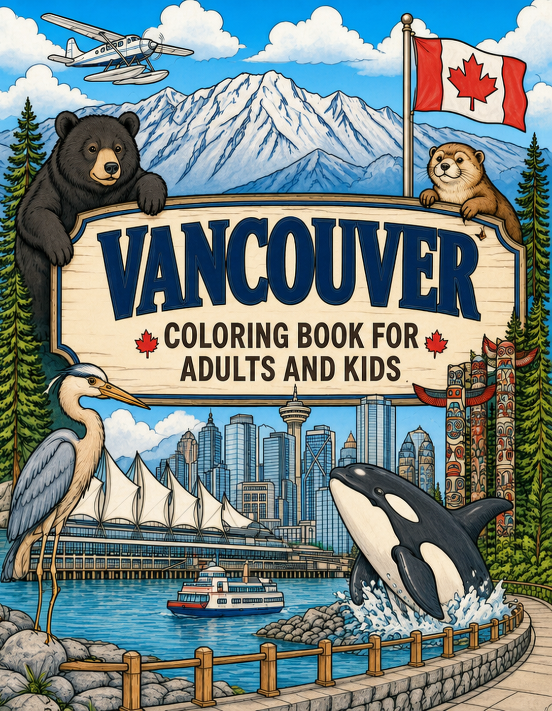 Vancouver Canada Travel Coloring Book Cover